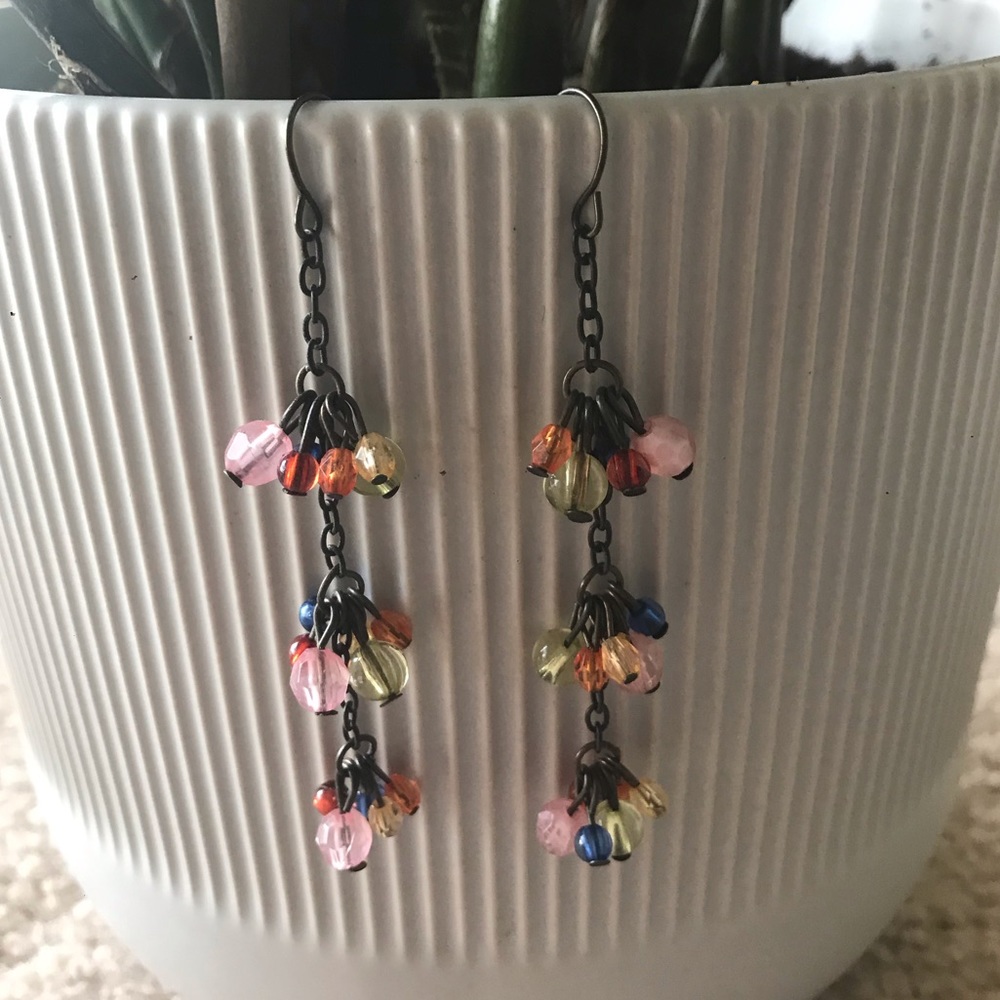 Multi Color Beaded Hanging Earrings
